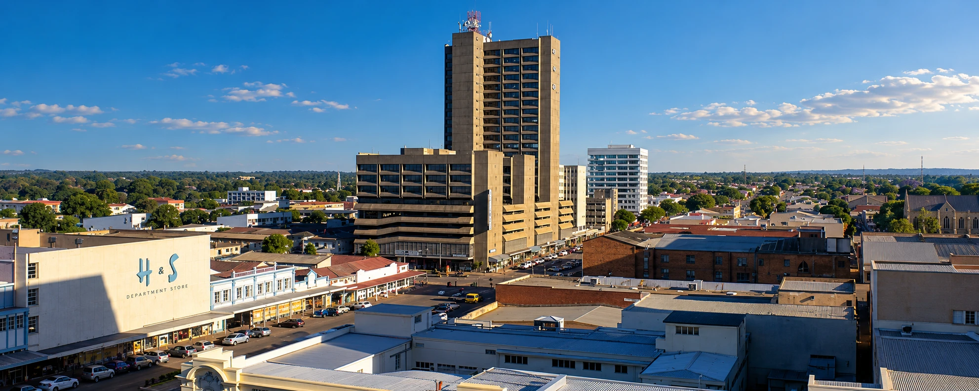 Bulawayo city centre skyline in Zimbabwe